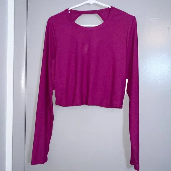 NWT Beyond Yoga Featherweight Sunrise Cropped Pullover Magenta Heather Size XL - Picture 3 of 8